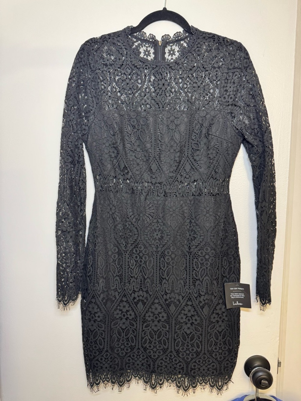 Lulu's Black Long-Sleeve Lace Sheath Dress